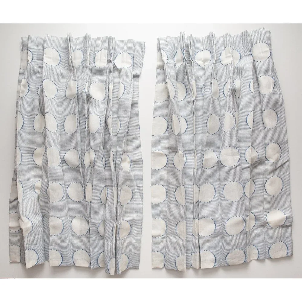 2 Pinch Pleated Curtain Panels Drapes Polka Dot Pattern w Hooks 27x41 Blue White - Picture 1 of 10